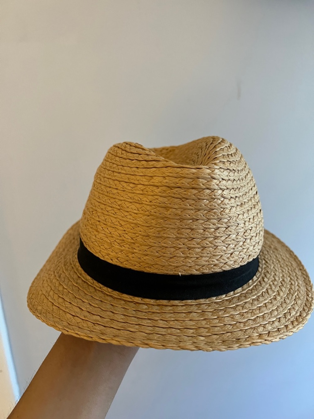 H&M Kids Straw Trilby Hat in Tan with Black Band